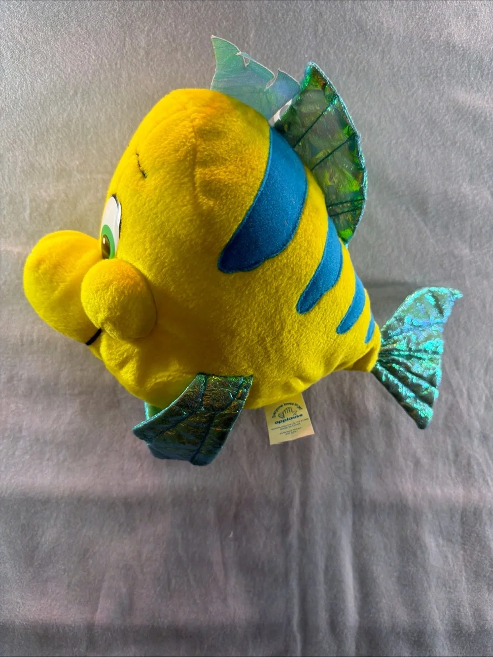 Disney Yellow & Blue Flounder Plush Fish with Shimmery Green Fins